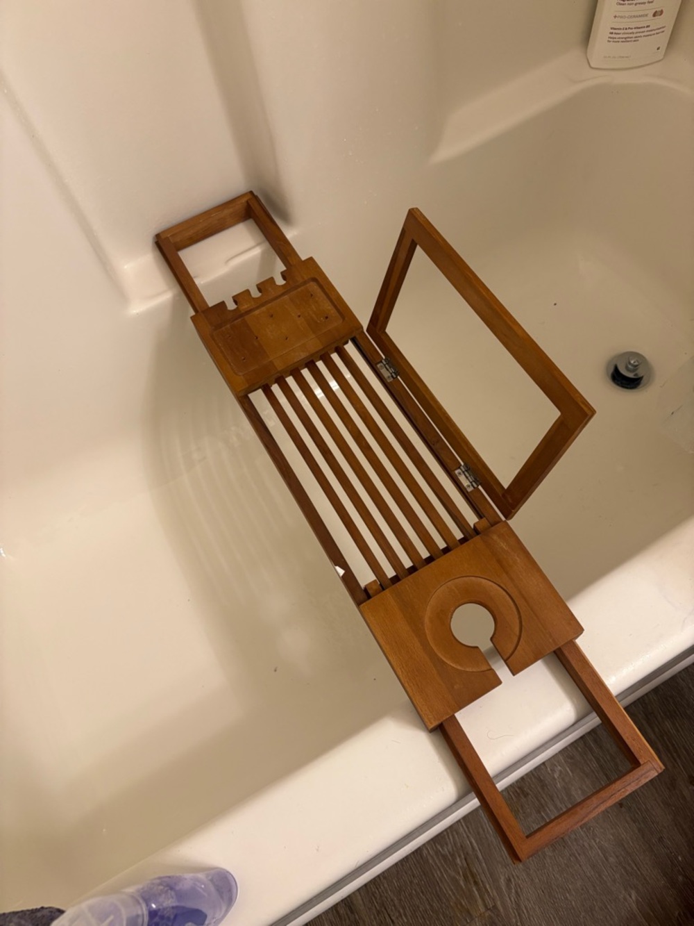 Wooden Bamboo Bathtub shelf. Adjustable length based on tub